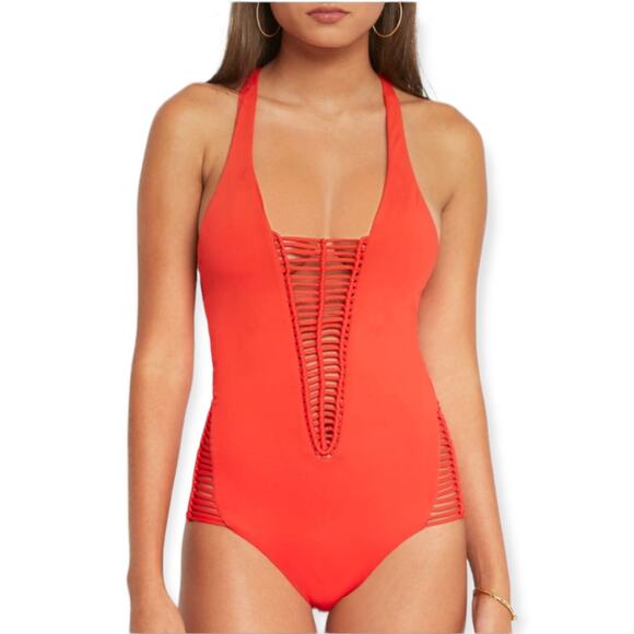 Becca by Rebecca Virtue No Strings Attached One Piece Swimsuit Tangerine Medium - Picture 2 of 10